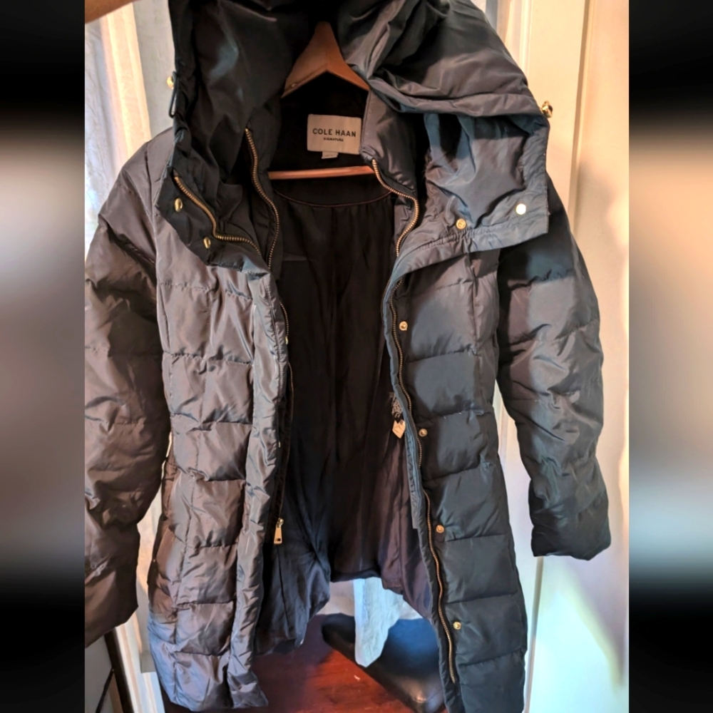 Cole Haan Black Puffer Jacket with High Collar